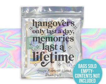 hangovers only last a day recovery kit funny hangover bag bachelorette party favor recover hangover memories last a lifetime iridescent bag