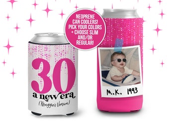 30th birthday a new era can coolers taylor inspired slim or regular personalized 30th birthday can coolies birthday party favors MCC-294-30