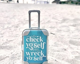 check yourself funny mini suitcase travel kit for milestone birthdays bachelor parties weddings DIY fill with favorite travel essentials
