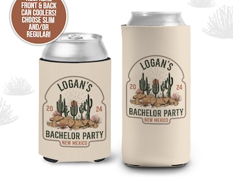Bachelor party can coolie favors | desert cactus theme personalized beverage insulators | slim or regular can size party favors MCC-195