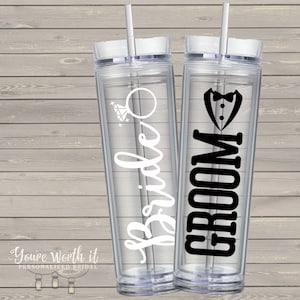 Bride AND  Groom skinny tumblers / wedding favor - wedding gift simple bride and groom wedding gift shower gift couples shower drinkware