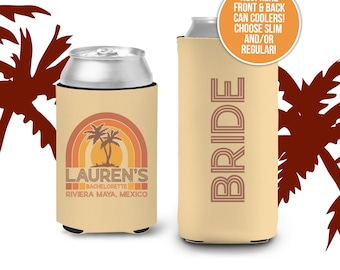 Retro Tropical Bachelorette party favors can coolers beach party personalized can coolies Beach Bachelorette Party Favor MCC-232