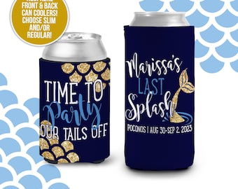 mermaid bachelorette party can coolers, beverage insulators for wedding bachelorette parties - party our tails off MCC-006-G