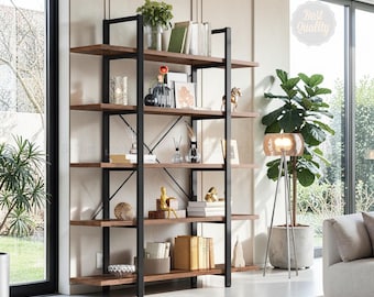 5 Tier Bookshelf Open Etagere Bookcase Storage Display Rack Vintage Industrial Shelf