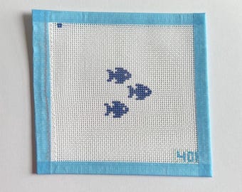 Mini 3 peces azules - Lienzo pintado para bordar
