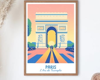 Pôster de viagem retrô-moderno com estampa do Arco do Triunfo de Paris