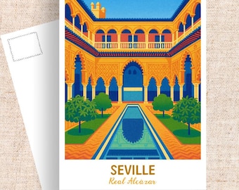 Seville Spain Postcard, Real Alcázar Art, Europe Travel