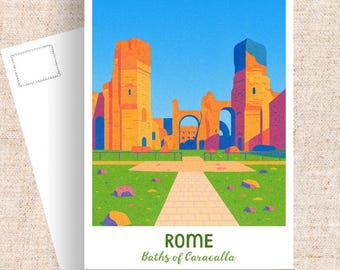 Rome Italy Postcard, Baths of Caracalla Art, Travel Souvenir