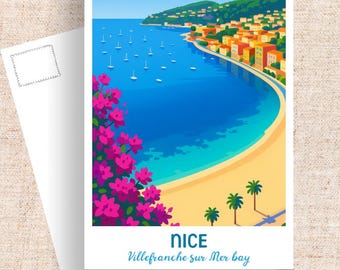 Nice France Travel Postcard, Villefranche-sur-Mer Art