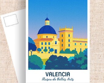 Valencia Spain Postcard, Museu de Belles Arts, Retro Travel Art