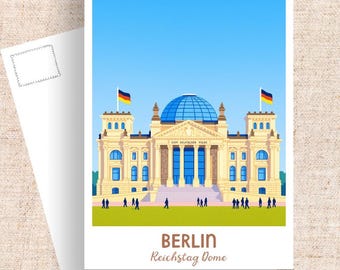 Berlin Reichstag Dome – pocztówka podróżnicza, niemiecki wydruk artystyczny