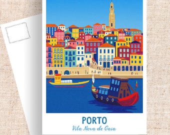 Porto Portugal Travel Postcard, Ribeira Art