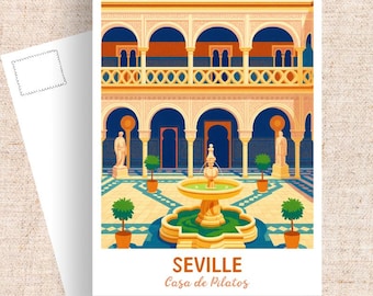 Seville Spain Travel Postcard, Casa de Pilatos Art