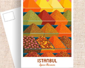 Istanbul Gewürzbasar Kunst Postkarte, Retro Reise-Andenken
