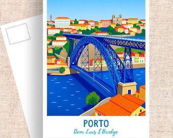 Porto Portugal Travel Postcard, Dom Luís I Bridge Art