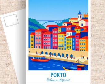 Porto Portugal Postcard, Ribeira District Art, Travel Souvenir
