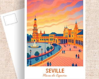 Carte postale de Séville, Espagne, art de la Plaza de España, souvenir de voyage