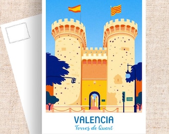 Valencia Spain Travel Postcard, Torres de Quart Art