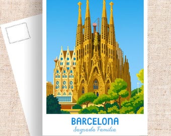 Cartão postal da Sagrada Família, arte de viagens em Barcelona Espanha