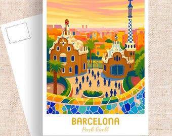 Barcelona Park Güell Postcard, Spain Travel Art