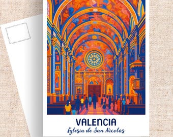 Valencia Spain Travel Postcard, Iglesia de San Nicolas Art