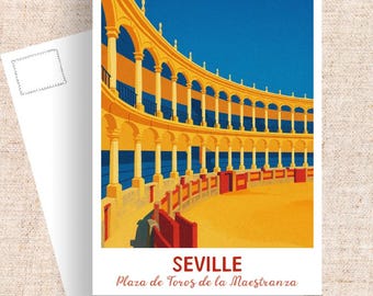 Seville Spain Travel Postcard, Plaza de Toros Art