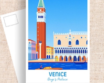 Postal de viaje de Venecia, Italia, Arte del Palacio Ducal
