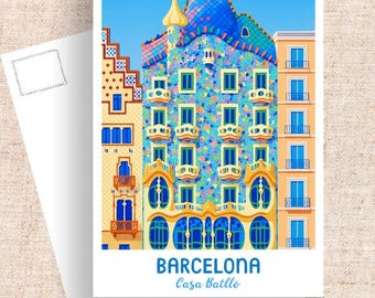 Casa Batlló Barcelona Spain Travel Postcard, Retro-Modern Art