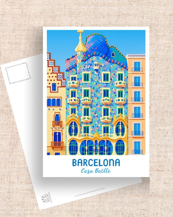 Casa Batlló Barcelona Spain Travel Postcard, Retro-Modern Art