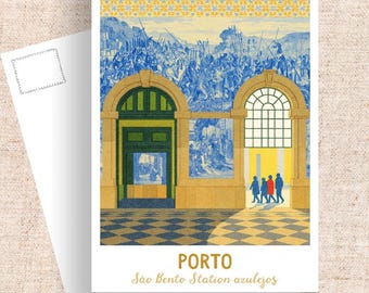 Porto Portugal Postcard, São Bento Station Azulejos Art