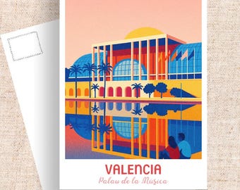 Valencia Spain Postcard, Palau de la Musica Art, Mediterranean Travel