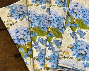 Blue and White Hydrangea Print Cloth Dinner Napkins, Floral Cotton Fabric, Washable, Renewable Home Decor, Hostess Gift Basket, Mother's Day