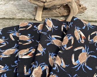 Modern Coastal Decor Blue Crab Cloth Napkins, Beach House Decor Napkins, Nautical Decor, Boat Napkins, Yacht Decor, Beach Party Napkins