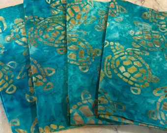 Aqua Sea Turtle Cloth Napkins, Modern Coastal Inspired, Beach, Nautical, Fabric, Dining, Party, Boat, Yacht Decor, Washable Reusable