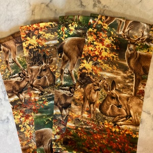Autumn Deer Print Cloth Napkins: Rustic Cabin Decor, Set of 4