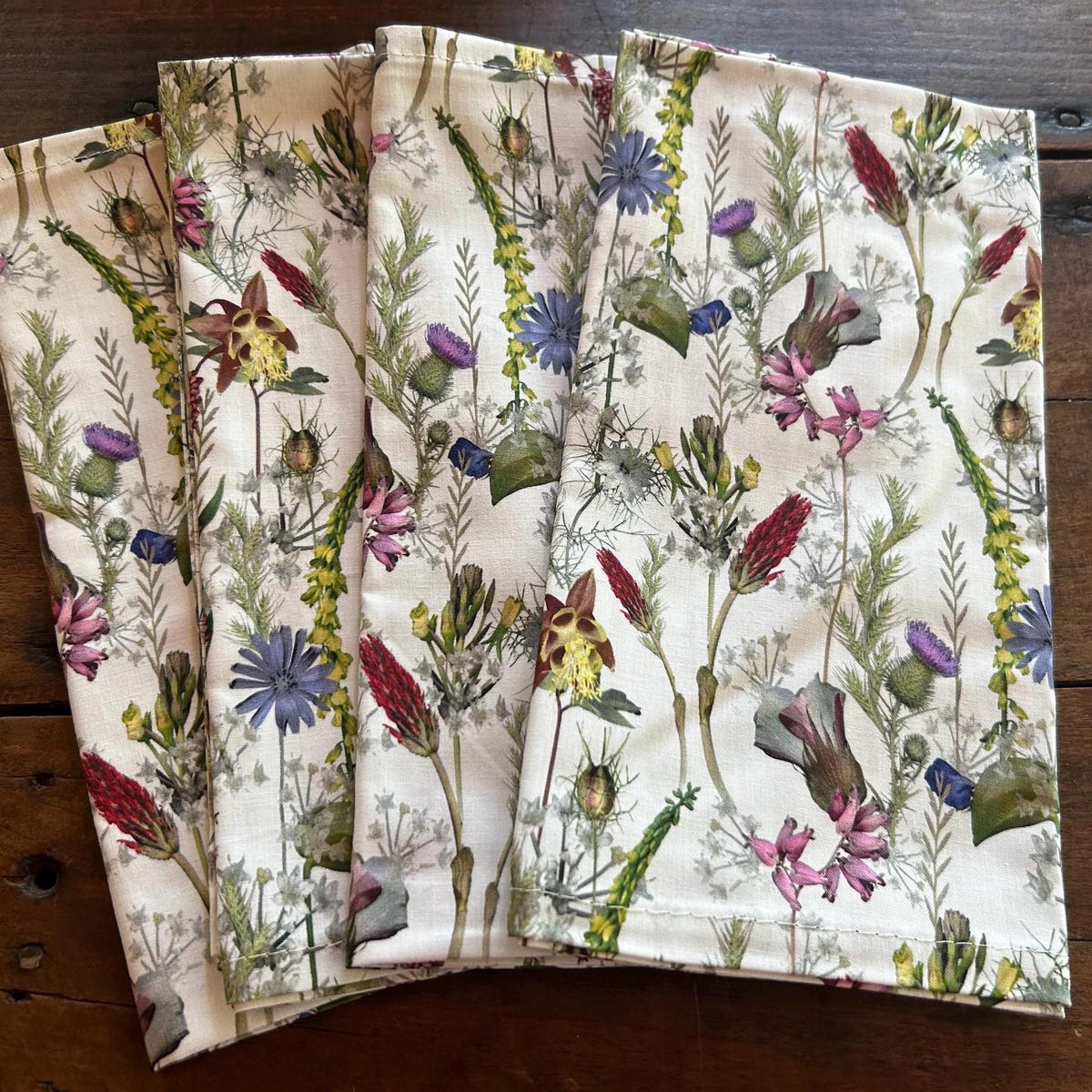 Wildflower Print Cloth Napkins: Cotton Herb Fabric, Set of 4 - Etsy