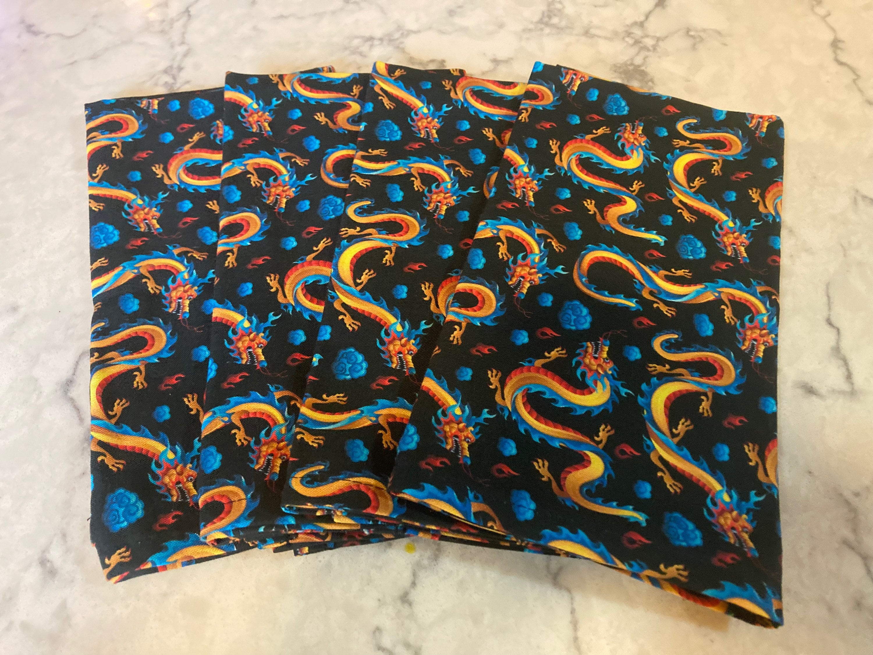Dragons Design Cloth Dinner Napkins Boho Hippie Chinese New Year Decor Washable Reusable Cotton Ecofriendly Mason Creek NC