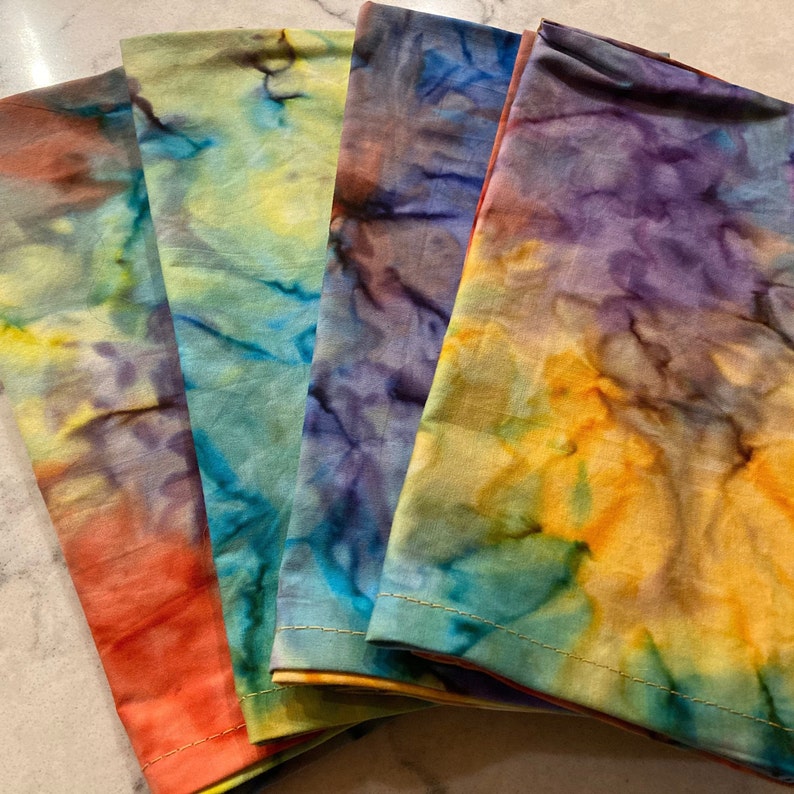 Bright Tie Dye Look Fiesta Multicolored Handmade Cloth Dinner Napkins, Party Decor, Patio, Deck, BBQ, Hostess Gift image 1