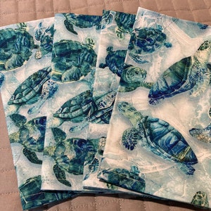 Modern Coastal Inspired Sea Turtle Dinner Napkins, Beach House Decor Napkins, Washable Napkins, Reusable Napkins, Boat Napkins, Yacht Decor image 1