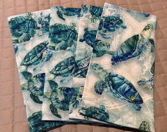 Modern Coastal Inspired Sea Turtle Dinner Napkins, Beach House Decor Napkins, Washable Napkins, Reusable Napkins, Boat Napkins, Yacht Decor