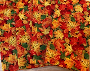 Bright Autumn Leaf Print Cloth Dinner Napkins, Fall Reusable Washable Napkins, Cabin, Mountain, Lodge Decor, Fabric Table Linens, Kitchen