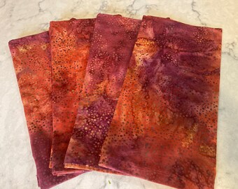 Orange, Purple and Brown Handmade Cotton Batik Napkins, Reusable Napkins, Eco Friendly Napkins, Dinner Napkins, Autumn Napkins, Fall Napkins