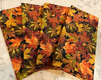 Autumn Leaf Print Cotton Dinner Napkins, Fall Fabric Napkins, Reusable Napkins, Cabin and Lodge Decor Napkins, Mountain Theme Napkins