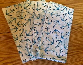 Nautical Napkins with Anchors, Modern Coastal Decor, Beach House Decor, Boat Napkins, Yacht Napkins, Coastal Decor, Party Napkins, Anchors