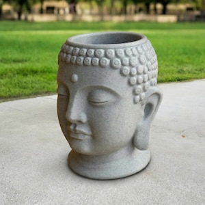 Concrete Buddha Head Stone Planter Pot Zen Garden Statue Outdoor Sculpture Meditation Planter Spiritual Decor Indoor Flower Pot Gift