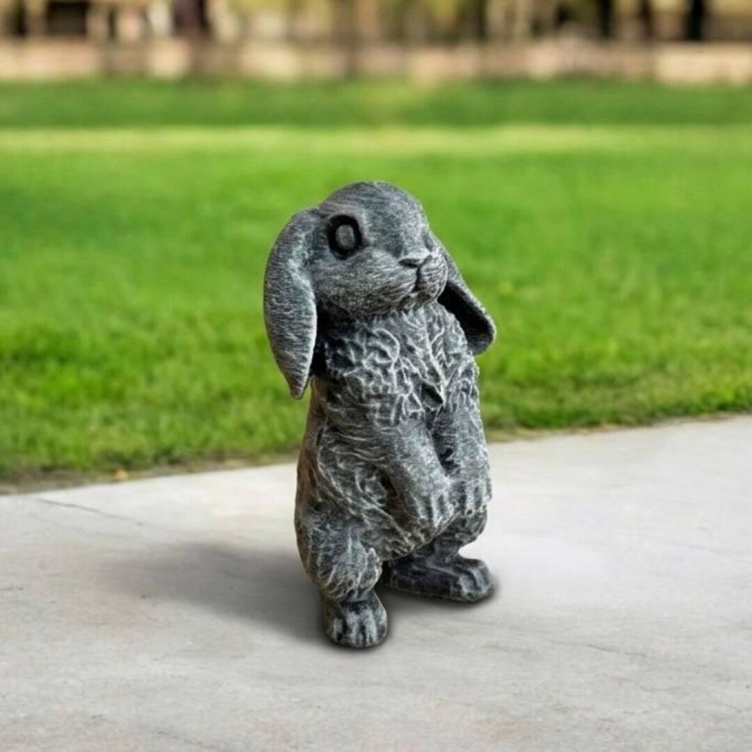 Stone Rabbit Statues Stone Cute Bunny Garden Statue Concrete Rabbit Sculpture Outdoor Yard ...