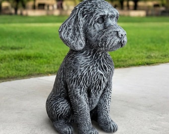 Stone Realistic Labradoodle Curly Dog Garden Statue Outdoor Lawn Accent Pet Memorial Stone Goldendoodle Dog Figurine Pet Lovers Gift