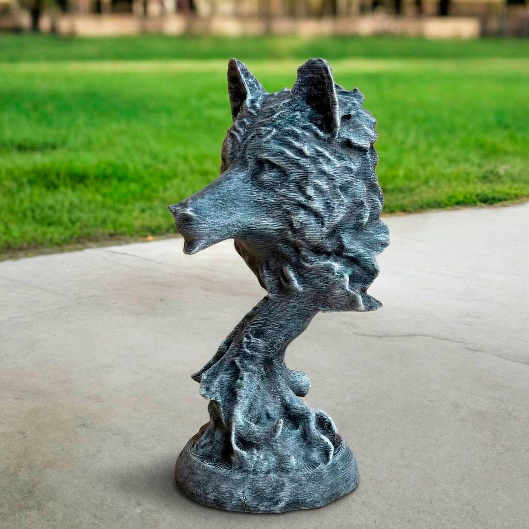 Stone Wolf Head Sculpture Wildlife Garden Statue Outdoor Figurine ...