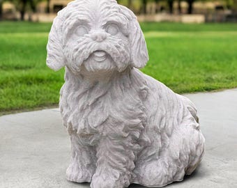 Concrete Shih Tzu Statue Stone Dog Figurine Cement Puppy Ornament Outdoor Garden Decor Pet Sculpture Gift For Dog Lovers Handmade Figure