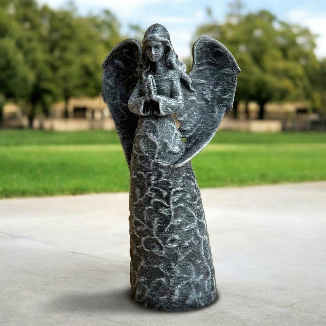 Stone Praying Angel Statue Memorial Garden Decor Cement Guardian Angel ...